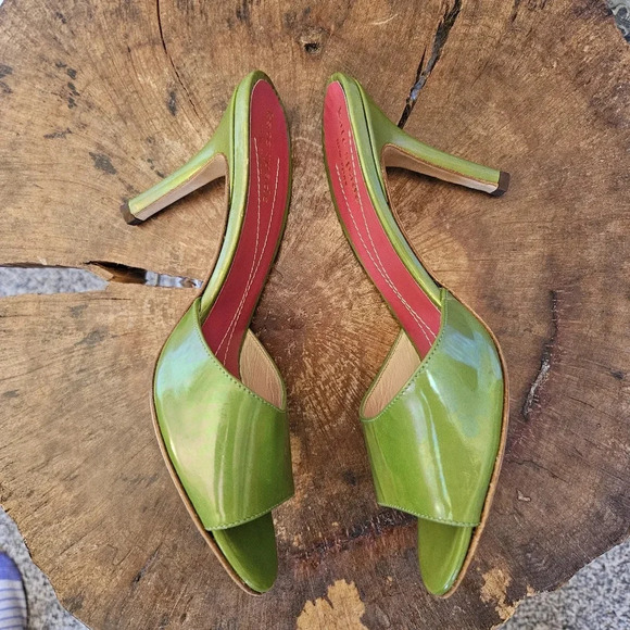 Kate Spade Italian Vintage 70s Dress Slide Green Iridescent Shimmer Heels 5 - Picture 3 of 11